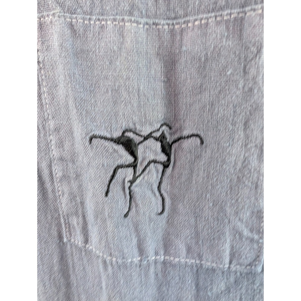 Womens Linen Button Front Maxi Shirt Dress Embroidered Logo Size S Blue Chambray - Picture 5 of 13